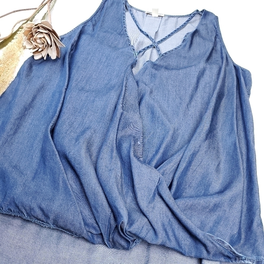 MIAMI Blue 100% Tencel Rouged Wrap Top Sz L - Picture 2 of 11